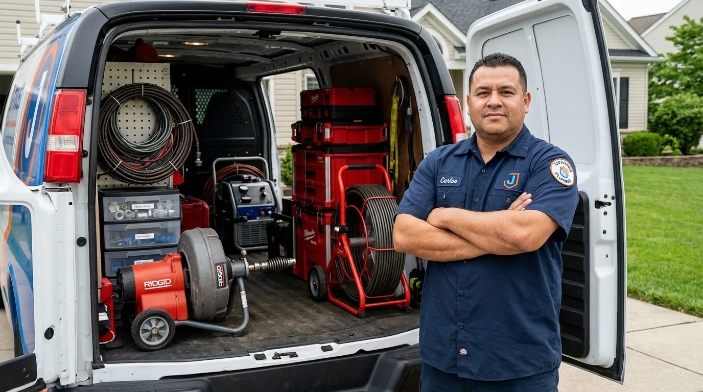 Professional drain cleaning equipment and Johns Plumbing LLC plumber in Pennington