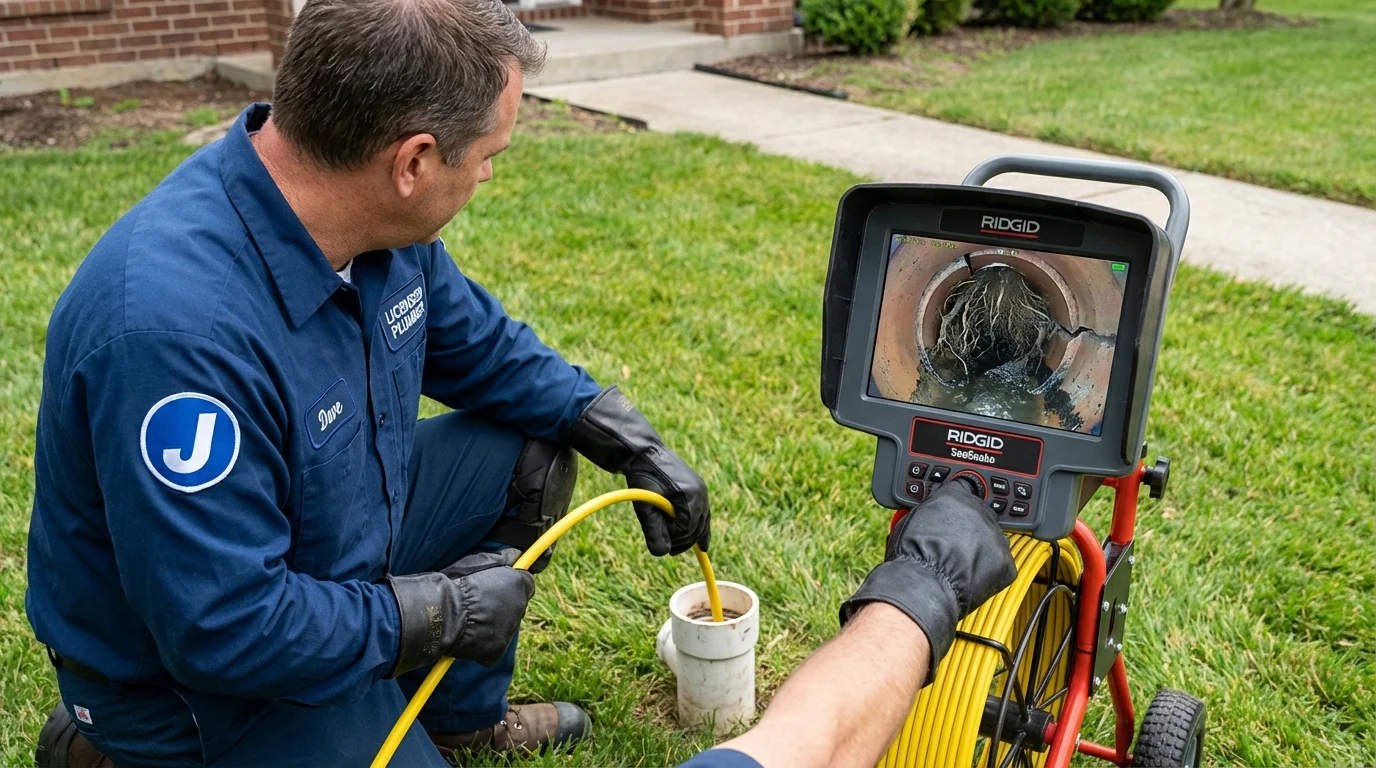 Sewer camera inspection being performed by Johns Plumbing LLC in Pennington