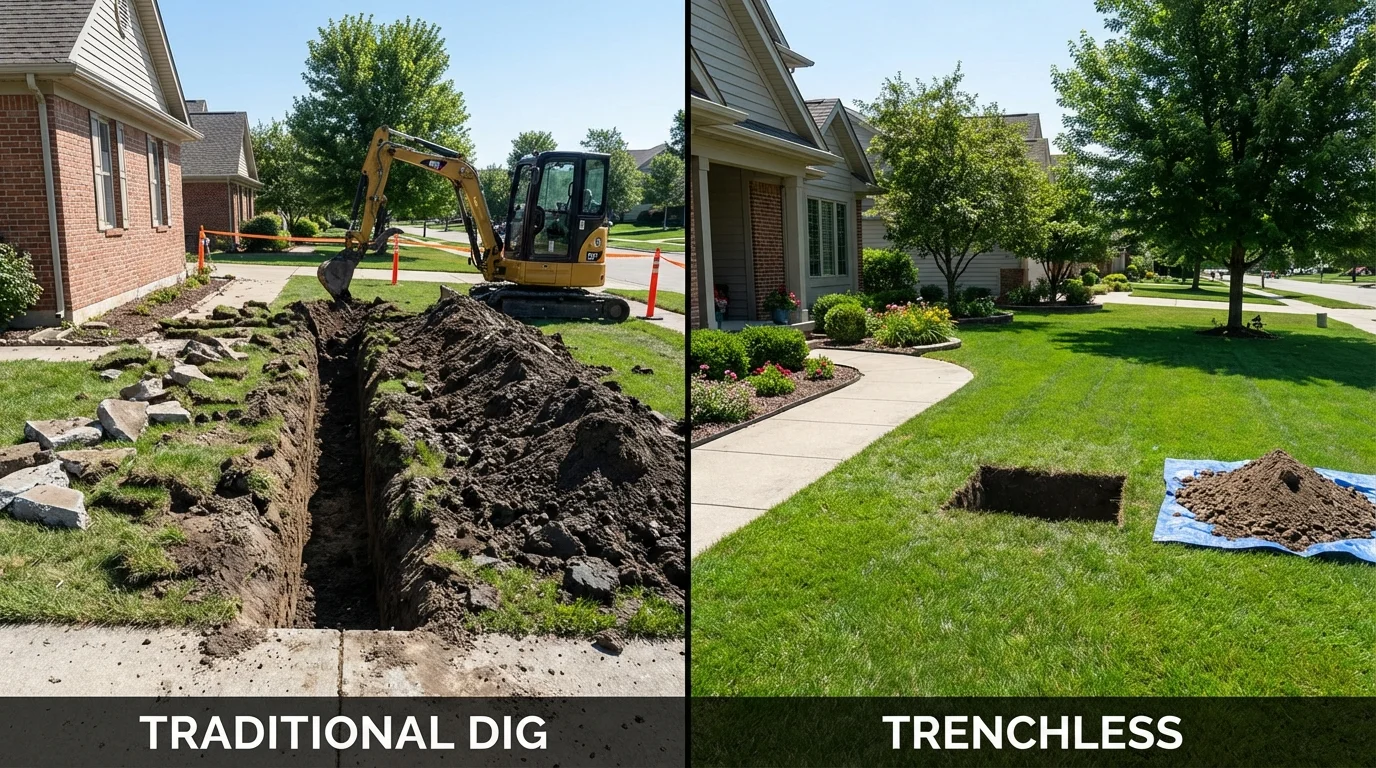 Trenchless sewer repair with minimal yard damage versus traditional excavation in Pennington, NJ